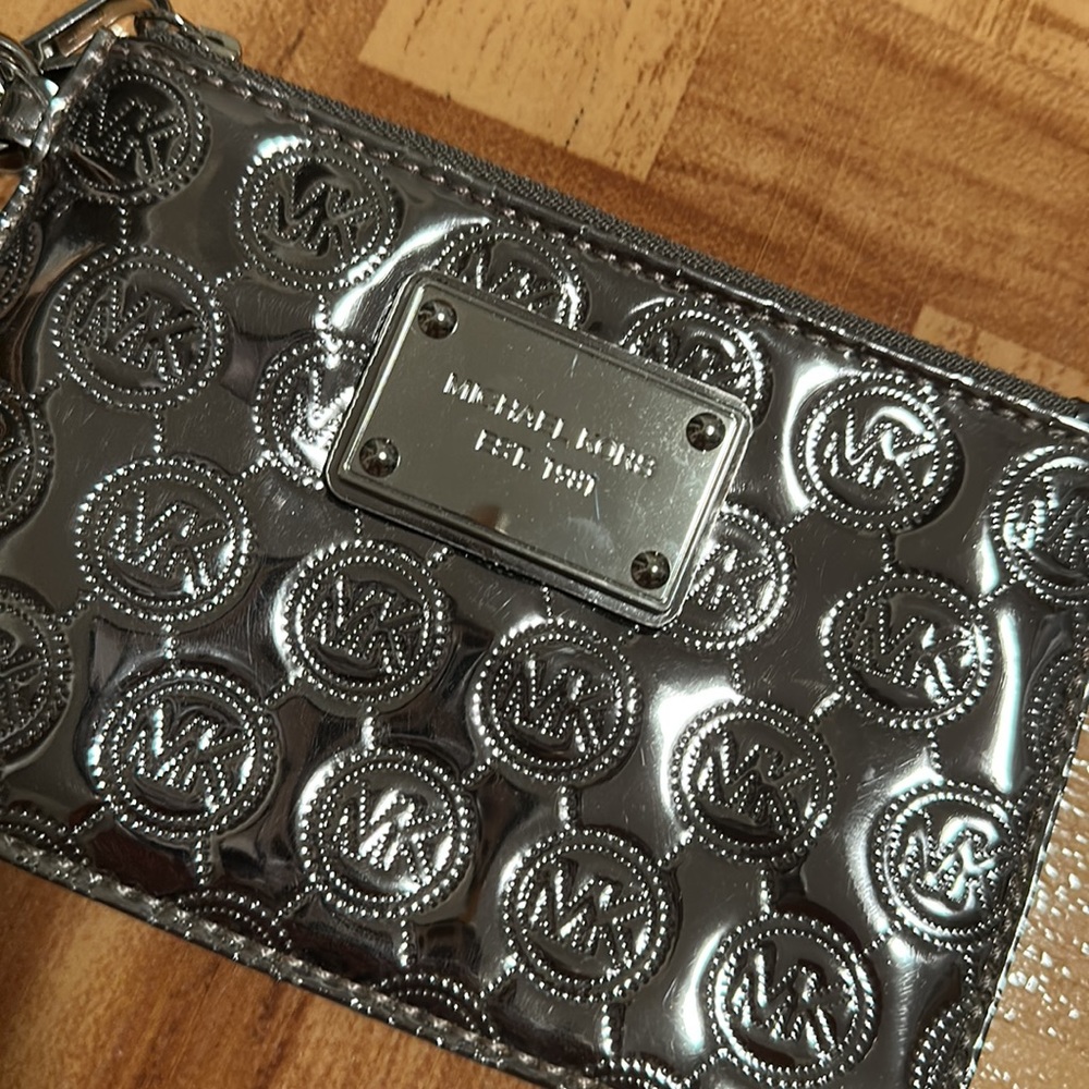 MICHAEL Michael Kors Jet Set Coated Monogram Small Wristlet in Nickel